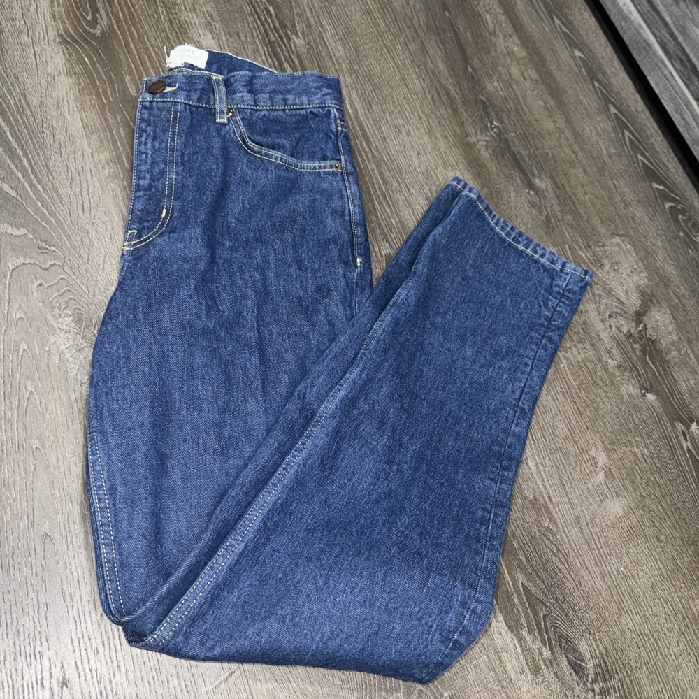 La Ligne Women Jeans 31x34 Blue High Rise Straight Leg Flat Front 100% Cotton